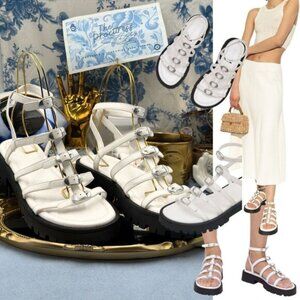 🆕 MARC JACOBS 🧿 NWOB The Kiki Gladiator Lug Sandals, White Leather - Sz 9M